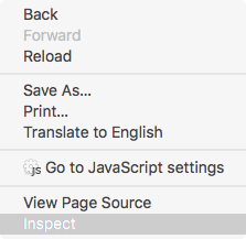 context menu, inspect developer area